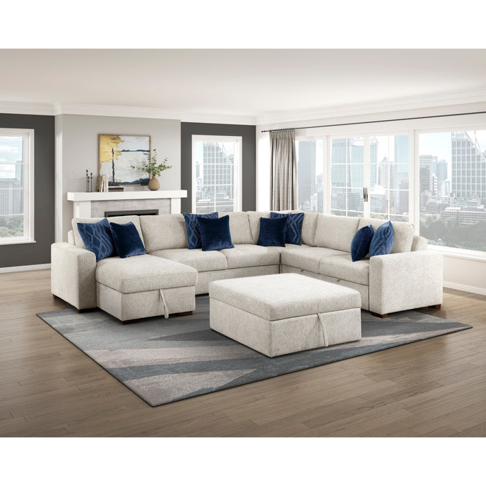 Homelegance - Isla 5 Piece Sectional with Reversible Chaise, Pull-out Bed, Hidden Storage and Ottoman in Beige - 8548BE*6VC2ACR2ACLAOT - GreatFurnitureDeal