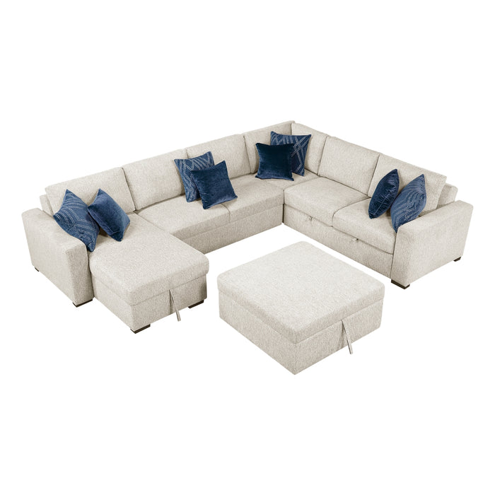 Homelegance - Isla 5 Piece Sectional with Reversible Chaise, Pull-out Bed, Hidden Storage and Ottoman in Beige - 8548BE*6VC2ACR2ACLAOT - GreatFurnitureDeal