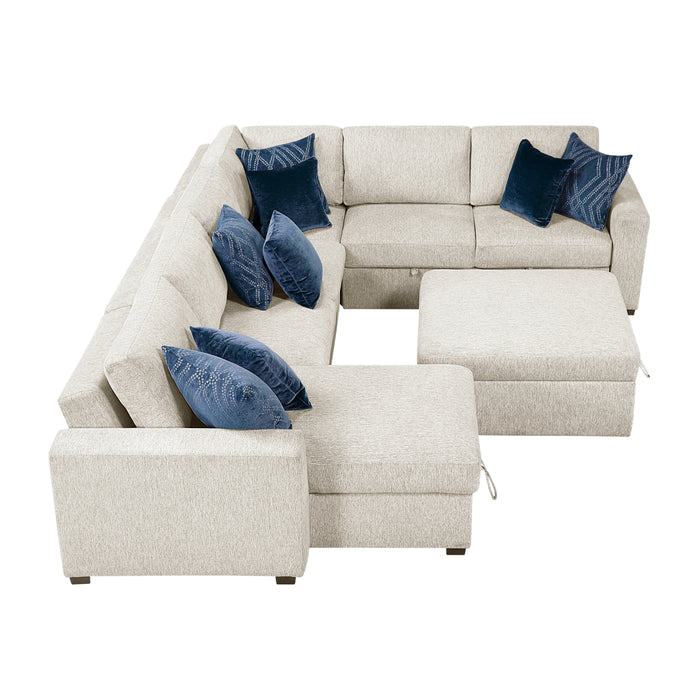 Homelegance - Isla 5 Piece Sectional with Reversible Chaise, Pull-out Bed, Hidden Storage and Ottoman in Beige - 8548BE*6VC2ACR2ACLAOT - GreatFurnitureDeal