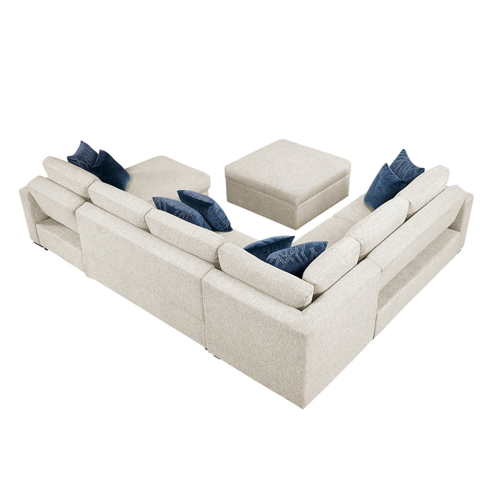 Homelegance - Isla 5 Piece Sectional with Reversible Chaise, Pull-out Bed, Hidden Storage and Ottoman in Beige - 8548BE*6VC2ACR2ACLAOT - GreatFurnitureDeal