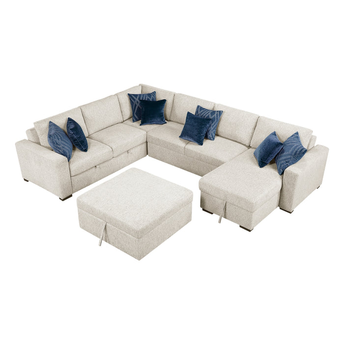 Homelegance - Isla 5 Piece Sectional with Reversible Chaise, Pull-out Bed, Hidden Storage and Ottoman in Beige - 8548BE*6VC2ACR2ACLAOT - GreatFurnitureDeal