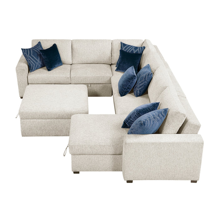 Homelegance - Isla 5 Piece Sectional with Reversible Chaise, Pull-out Bed, Hidden Storage and Ottoman in Beige - 8548BE*6VC2ACR2ACLAOT - GreatFurnitureDeal