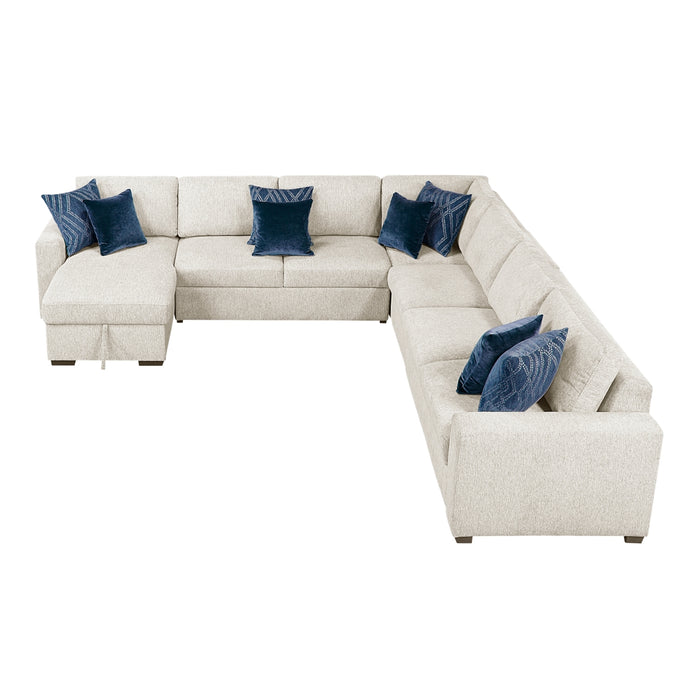 Homelegance - Isla 5 Piece Sectional with Convertible and Reversible Chaise, Hidden Storage, Click Motion Back in Beige - 8548BE*6VCCR22AACA - GreatFurnitureDeal
