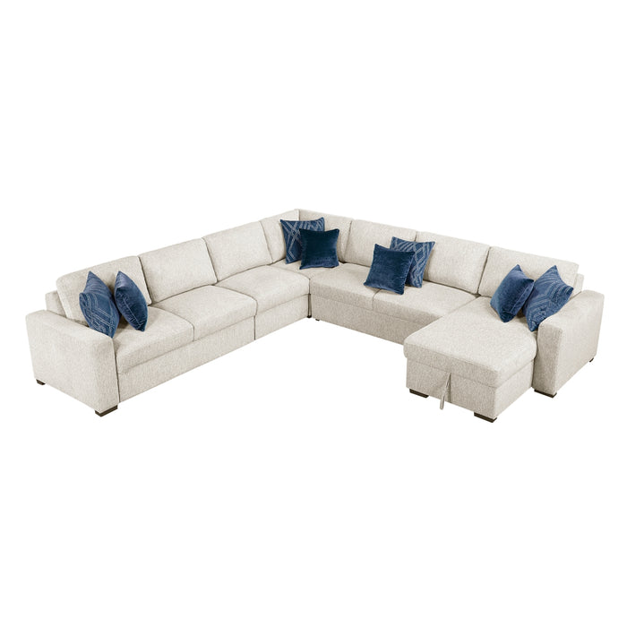 Homelegance - Isla 5 Piece Sectional with Convertible and Reversible Chaise, Hidden Storage, Click Motion Back in Beige - 8548BE*6VCCR22AACA - GreatFurnitureDeal