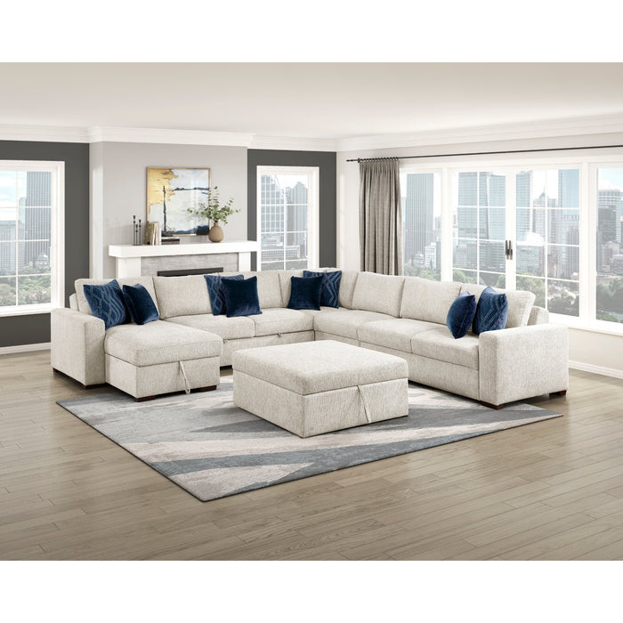 Homelegance - Isla 6 Piece Sectional with Reversible Chaise, Pull-out Bed, Hidden Storage and Ottoman in Beige - 8548BE*7VC2ACR2ACLACAOT - GreatFurnitureDeal