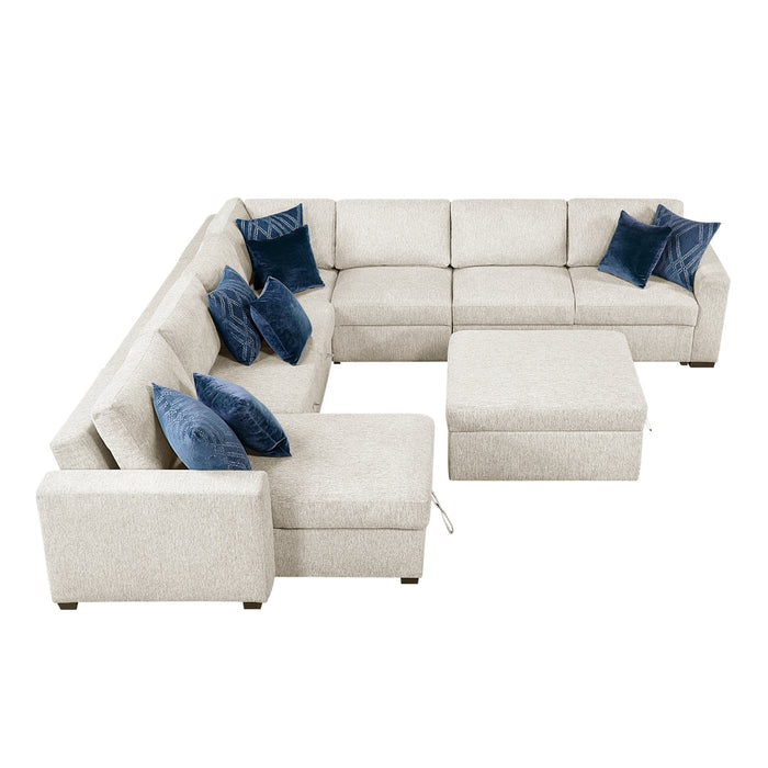 Homelegance - Isla 6 Piece Sectional with Reversible Chaise, Pull-out Bed, Hidden Storage and Ottoman in Beige - 8548BE*7VC2ACR2ACLACAOT - GreatFurnitureDeal