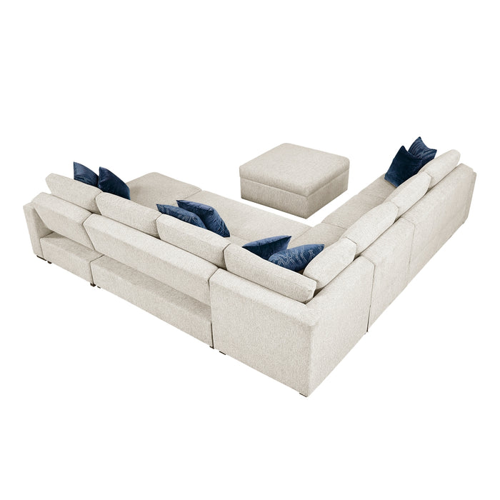 Homelegance - Isla 6 Piece Sectional with Reversible Chaise, Pull-out Bed, Hidden Storage and Ottoman in Beige - 8548BE*7VC2ACR2ACLACAOT - GreatFurnitureDeal