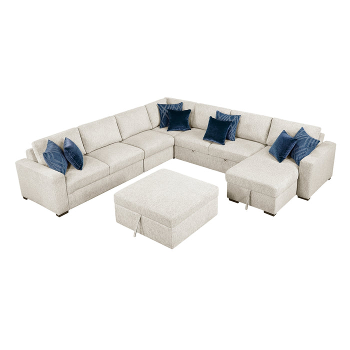 Homelegance - Isla 6 Piece Sectional with Reversible Chaise, Pull-out Bed, Hidden Storage and Ottoman in Beige - 8548BE*7VC2ACR2ACLACAOT - GreatFurnitureDeal