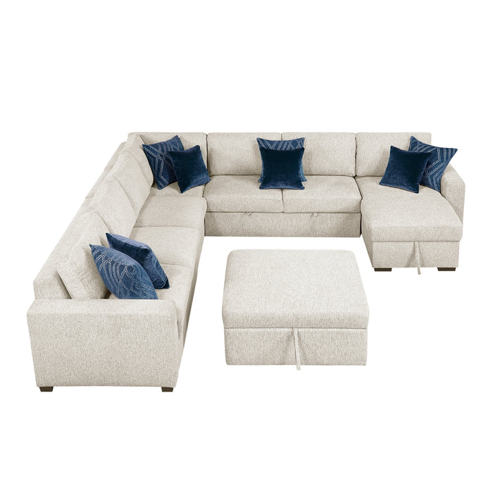 Homelegance - Isla 6 Piece Sectional with Reversible Chaise, Pull-out Bed, Hidden Storage and Ottoman in Beige - 8548BE*7VC2ACR2ACLACAOT - GreatFurnitureDeal