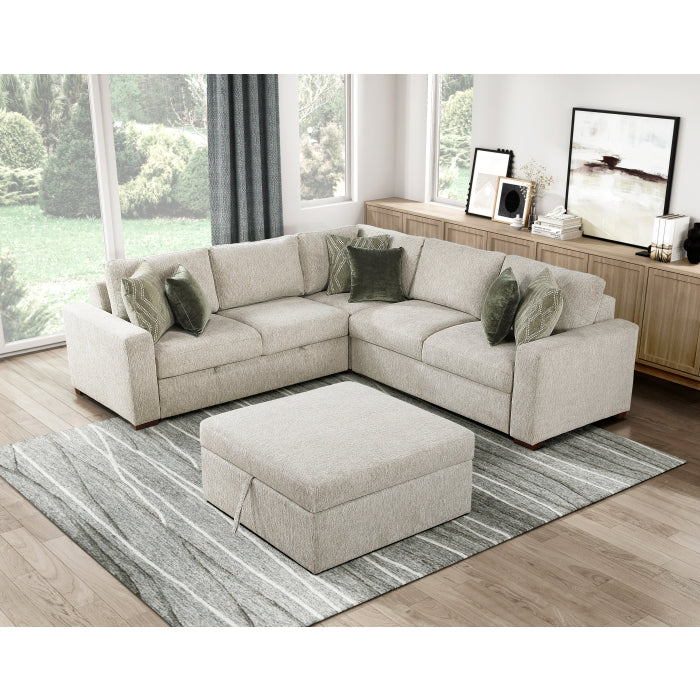 Homelegance - Isla 4 Piece Sectional with Pull-out Bed and Ottoman in Sage Sand - 8548*52ACLCR2AAOT - GreatFurnitureDeal