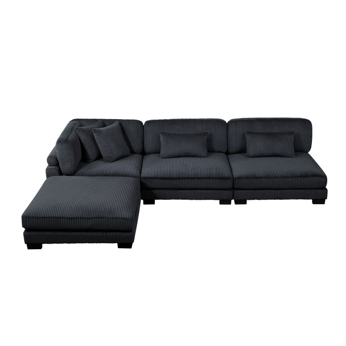 Homelegance - Traverse 4 Piece Modular Sectional with Ottoman in Black - 8555BK*2AC1CROT - GreatFurnitureDeal