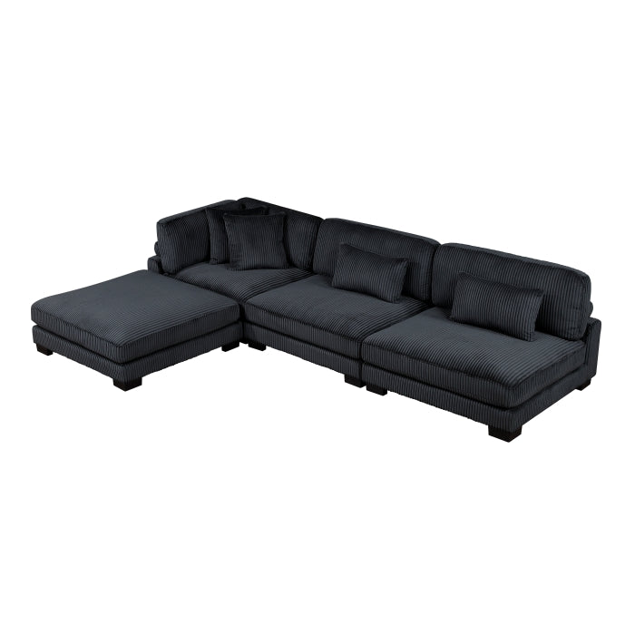 Homelegance - Traverse 4 Piece Modular Sectional with Ottoman in Black - 8555BK*2AC1CROT - GreatFurnitureDeal
