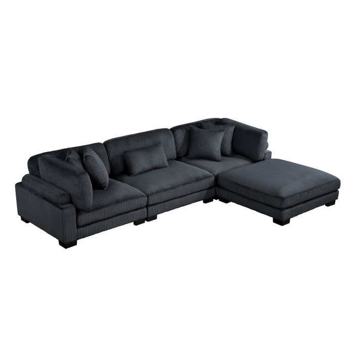 Homelegance - Traverse 4 Piece Modular Sectional with Ottoman in Black - 8555BK*4OT - GreatFurnitureDeal