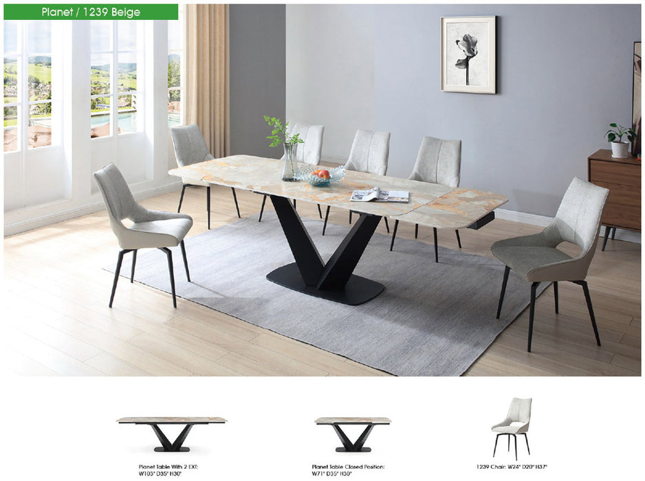ESF Furniture - Planet 9 Piece Dining Table Set in Sanded Black - PLANETTABLE-1239CHAIR-9SET
