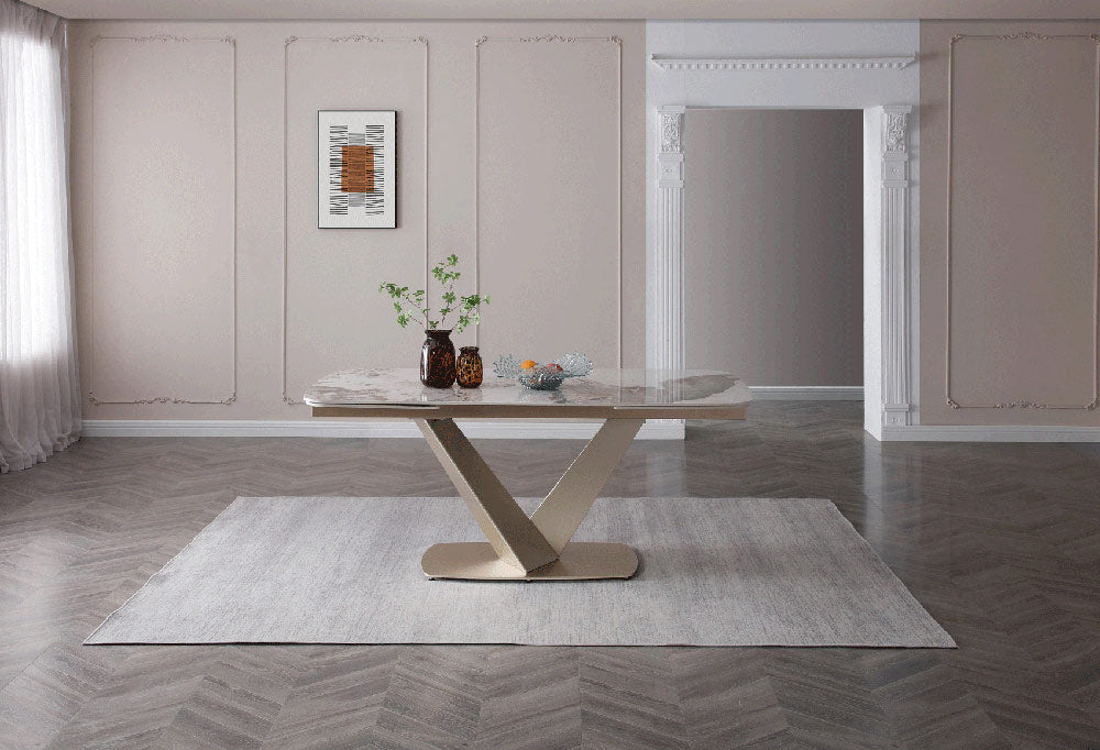 ESF Furniture - 93 - 8 Piece Dining Table Set in Golden Champagne - 93DININGTABLE-8SET - GreatFurnitureDeal