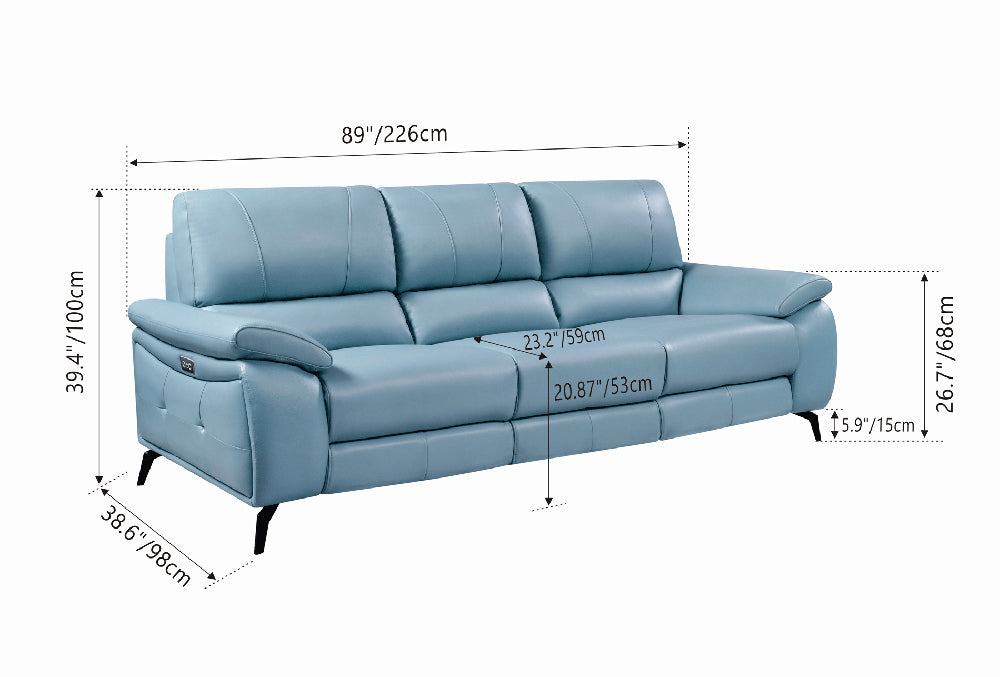 ESF Furniture - 2934 Sofa w/ 2 Electric Recliner in Blue - 29343BLUE - GreatFurnitureDeal