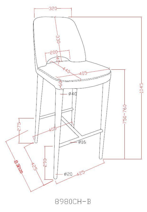VIG Furniture - Modrest Williamette Mid-Century Dark Grey Fabric Bar Stool (Set of 2) - VGEUMC-8980CH-B-GRY - GreatFurnitureDeal
