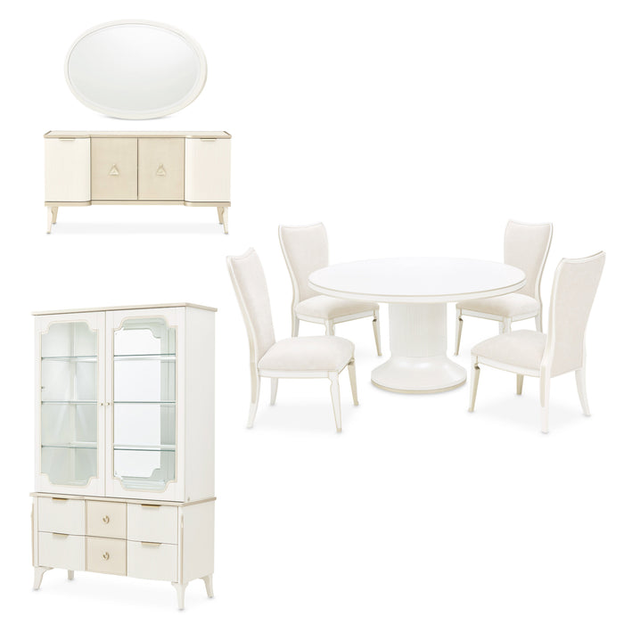 AICO Furniture - La Marisia 6 Piece Round Dining Room Set - Creamy Pearl - 9089001-112-6SET - GreatFurnitureDeal