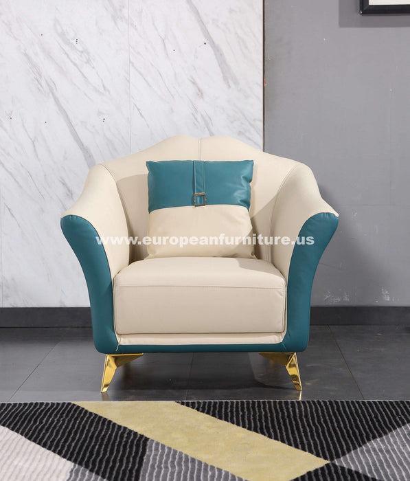 European Furniture - Winston Chair White-Blue Italian Leather - EF-29052-C