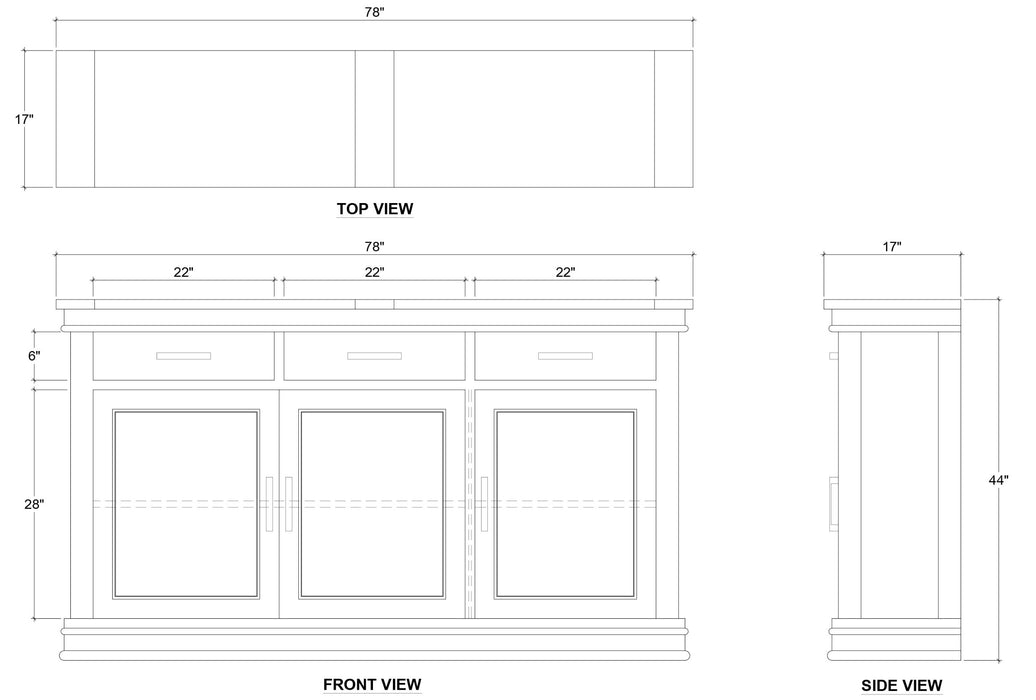 Bramble - Hudson 3 Door Sideboard in Antique French Oak - 26131AFD----- - GreatFurnitureDeal