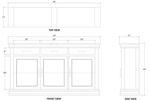 Bramble - Williamson Sideboard w/ 3 Doors in Straw Wash - 90023STW----- - GreatFurnitureDeal
