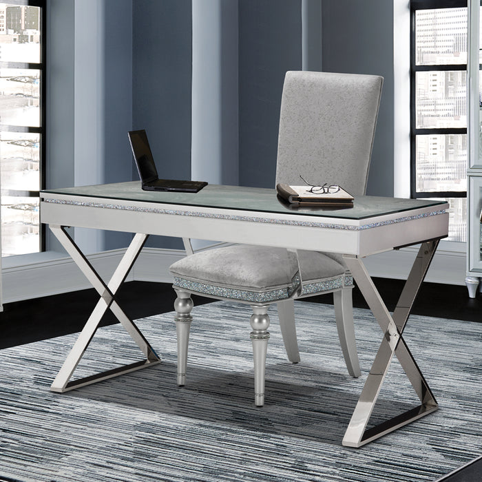 AICO Furniture - Melrose Plaza"2 Piece Writing Desk w/Glass Top in Dove - 9019277-217-118