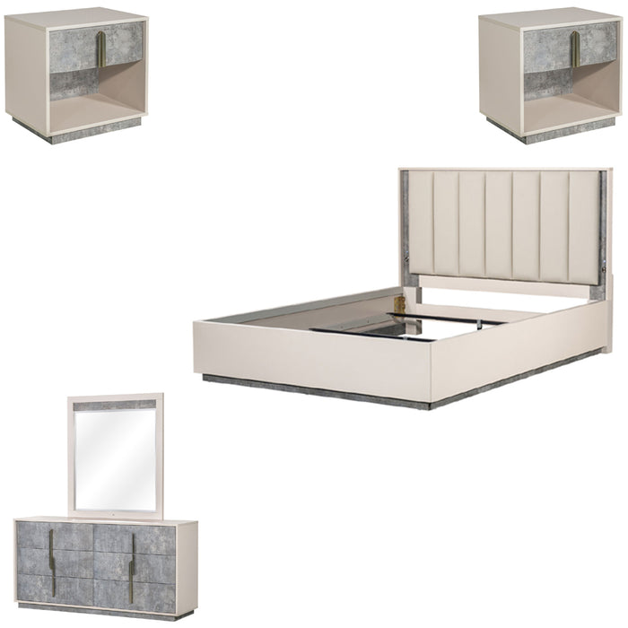 AICO Furniture - Pavira 5 Piece Queen Bedroom Set in Stone - 9023012QN03-040-837-5SET - GreatFurnitureDeal