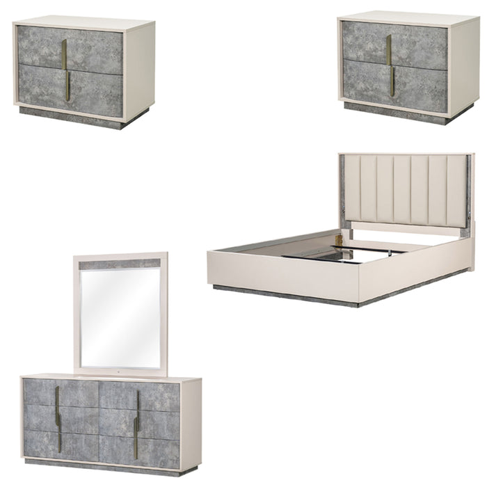 AICO Furniture - Pavira 5 Piece King Bedroom Set in Stone - 9023014EK03-042-837-5SET - GreatFurnitureDeal