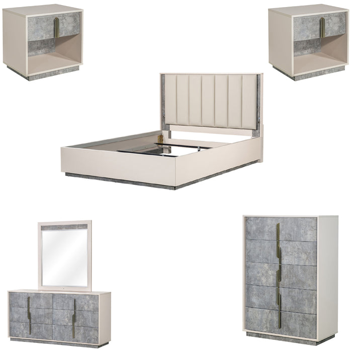 AICO Furniture - Pavira 6 Piece Queen Bedroom Set in Stone - 9023012QN03-040-837-6SET - GreatFurnitureDeal