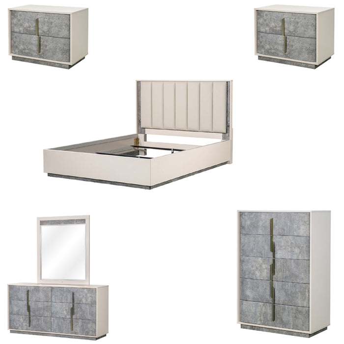 AICO Furniture - Pavira 6 Piece King Bedroom Set in Stone - 9023014EK03-042-837-6SET - GreatFurnitureDeal