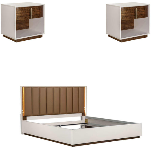AICO Furniture - Pavira 3 Piece King Bedroom Set with LED Lighting in Walnut - 9023014EK03-204-3SET - GreatFurnitureDeal