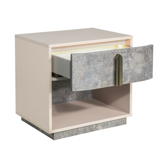 AICO Furniture - Pavira 1-Drawer Nightstand with LED Lights in Stone - 9023040-837 - GreatFurnitureDeal