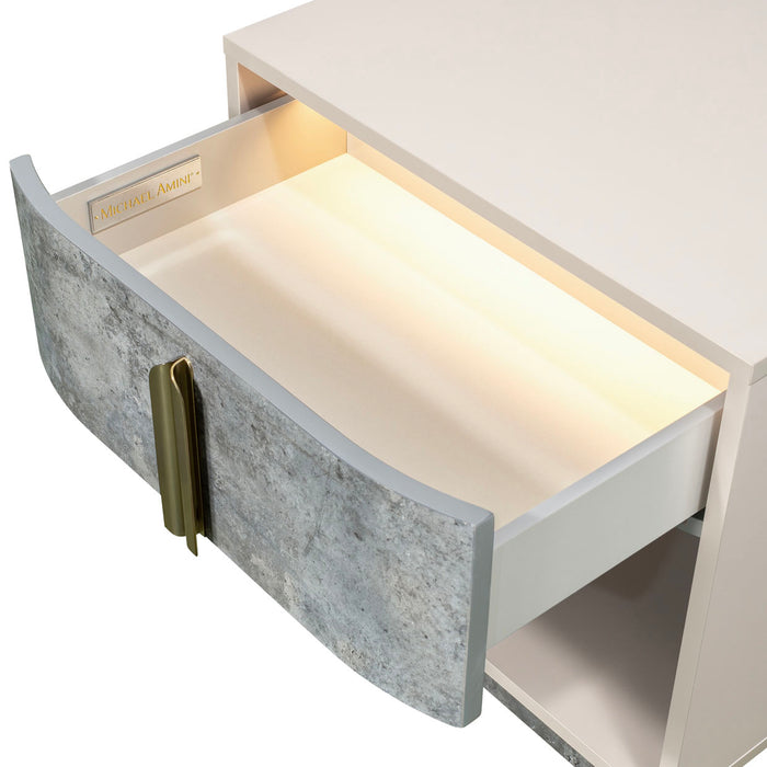 AICO Furniture - Pavira 1-Drawer Nightstand with LED Lights in Stone - 9023040-837 - GreatFurnitureDeal