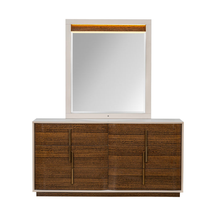 AICO Furniture - Pavira 5 Piece King Bedroom Set with LED Lighting in Walnut - 9023014EK03-204-5SET - GreatFurnitureDeal