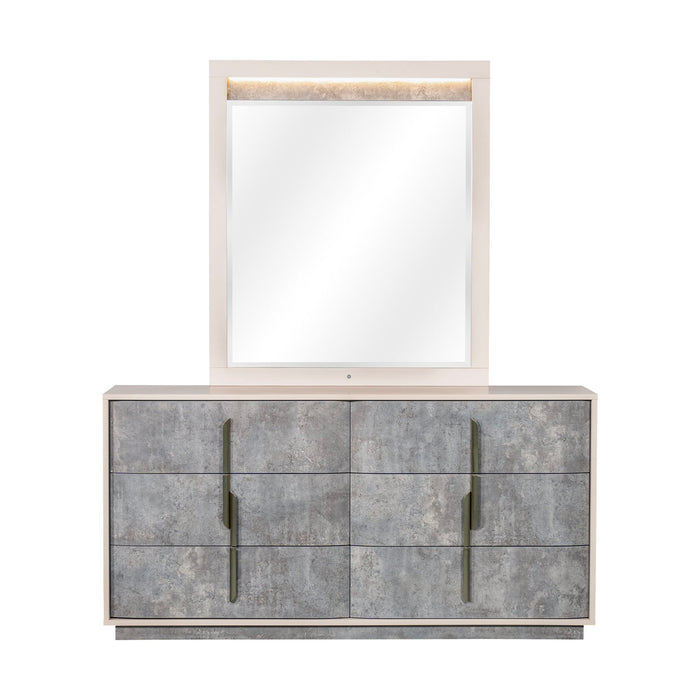 AICO Furniture - Pavira Dresser with Mirror in Stone - 9023050SA-060-837 - GreatFurnitureDeal