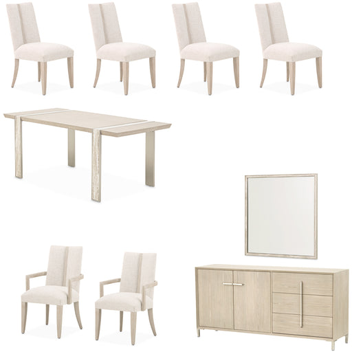 AICO Furniture - Lotus Bay 9 Piece Narrow Dining Table Set in Sand - 9030000-138-9SET - GreatFurnitureDeal