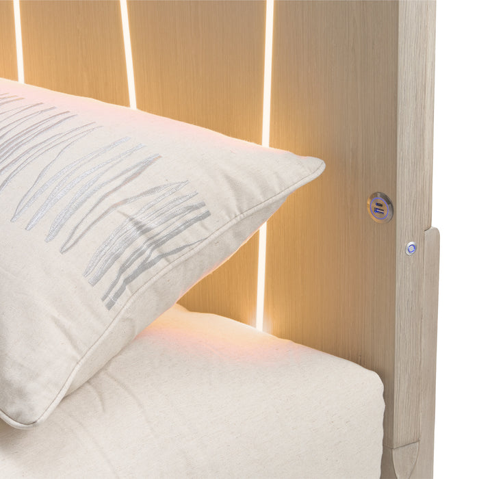 AICO Furniture - Lotus Bay King Bed with LED Lights in Sand - 9030000EK3-138 - GreatFurnitureDeal