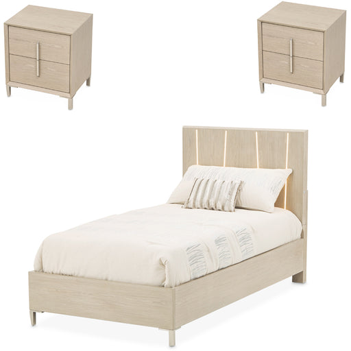 AICO Furniture - Lotus Bay 3 Piece Twin Panel Bedroom Set with LED Lights in Sand - 9030713TN-138-3SET - GreatFurnitureDeal