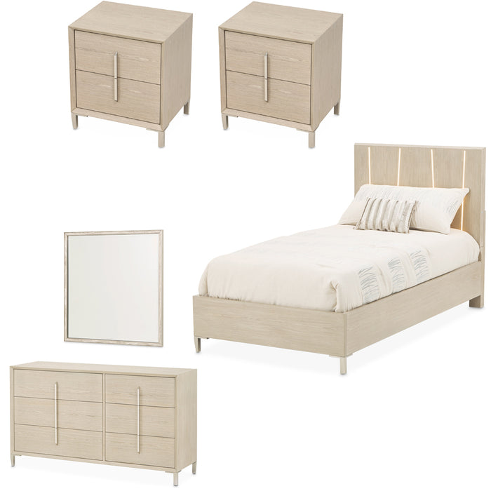 AICO Furniture - Lotus Bay 5 Piece Twin Panel Bedroom Set with LED Lights in Sand - 9030713TN-138-5SET - GreatFurnitureDeal