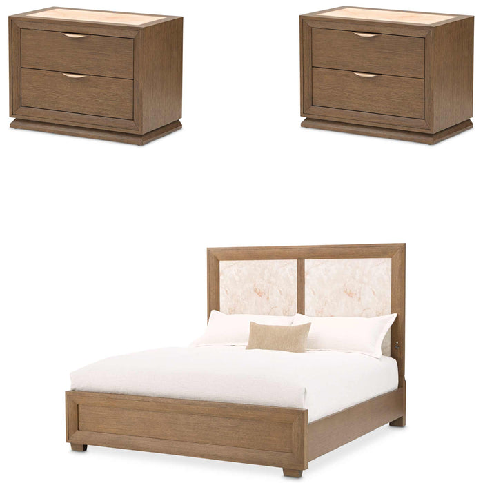 AICO Furniture - Portrait 3 Piece King Panel Bedroom Set with LED Lights in Sienna Brown - 9031000EK3-042-225-3SET - GreatFurnitureDeal