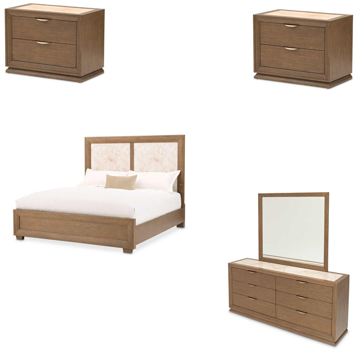 AICO Furniture - Portrait 5 Piece King Panel Bedroom Set with LED Lights in Sienna Brown - 9031000EK3-042-225-5SET - GreatFurnitureDeal