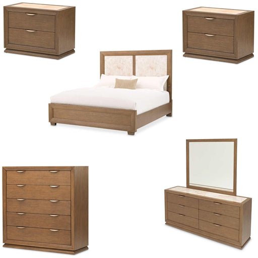 AICO Furniture - Portrait 6 Piece King Panel Bedroom Set with LED Lights in Sienna Brown - 9031000EK3-042-225-6SET - GreatFurnitureDeal