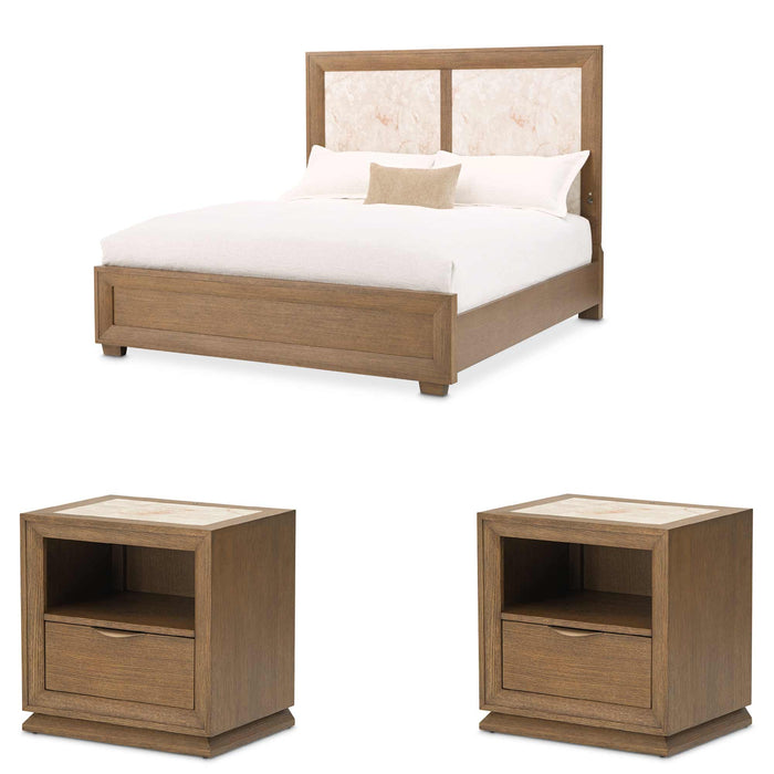 AICO Furniture - Portrait 3 Piece King Panel Bedroom Set with LED Lights in Sienna Brown - 9031000EK3-225-3SET - GreatFurnitureDeal