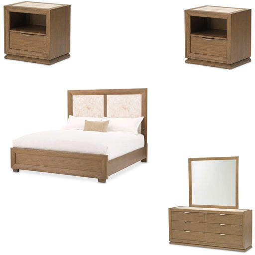 AICO Furniture - Portrait 5 Piece Queen Panel Bedroom Set with LED Lights in Sienna Brown - 9031000QN3-225-5SET - GreatFurnitureDeal
