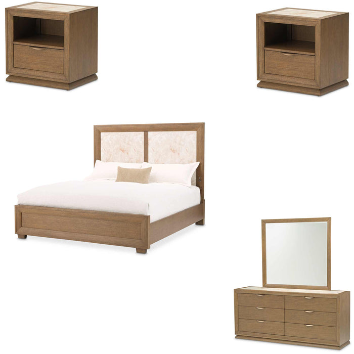 AICO Furniture - Portrait 5 Piece Queen Panel Bedroom Set with LED Lights in Sienna Brown - 9031000QN3-225-5SET - GreatFurnitureDeal