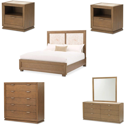 AICO Furniture - Portrait 6 Piece King Panel Bedroom Set with LED Lights in Sienna Brown - 9031000EK3-225-6SET - GreatFurnitureDeal