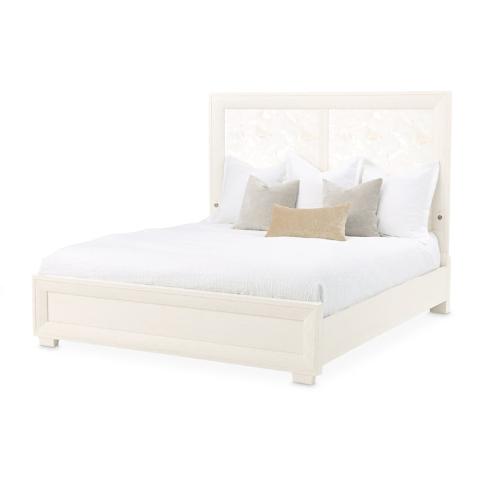 AICO Furniture - Portrait King Panel Bed with LED Lights in Alabaster White - 9031014EK3-145