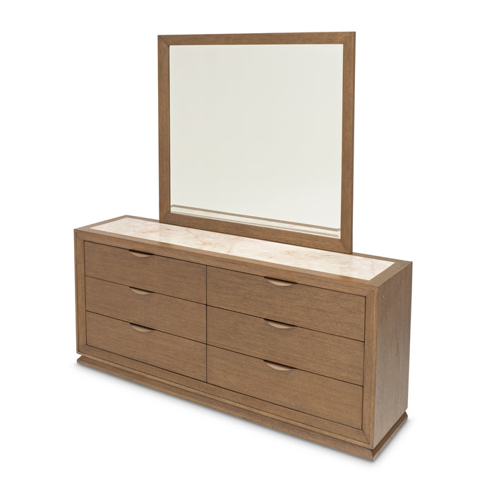AICO Furniture - Portrait 5 Piece King Panel Bedroom Set with LED Lights in Sienna Brown - 9031000EK3-225-5SET