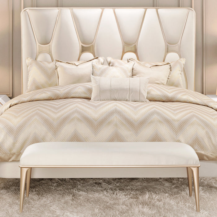 AICO Furniture - La Rachelle California King Upholstered Panel Bed in Medium Champagne - 9034000CK-136 - GreatFurnitureDeal