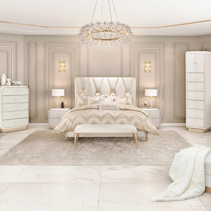 AICO Furniture - La Rachelle California King Upholstered Panel Bed in Medium Champagne - 9034000CK-136 - GreatFurnitureDeal